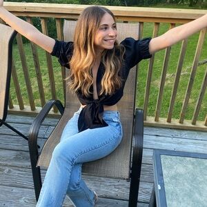 Zara Black Crop Tie Blouse